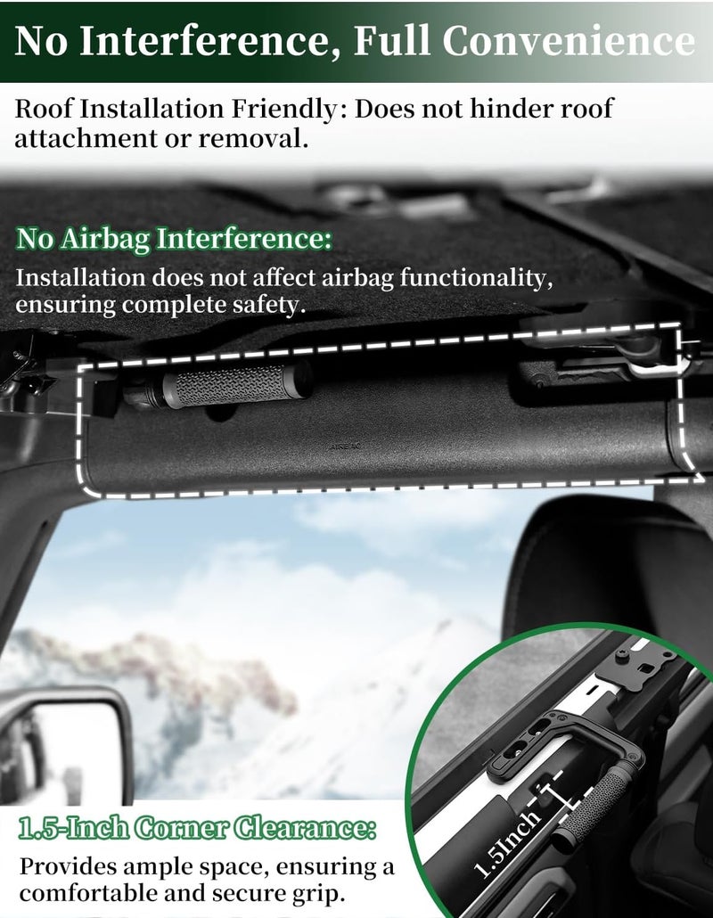 JROAD Bronco Aluminum Grab Handles Roll Bar Non-Slip Grip HandlesCompatible with Ford Bronco 2021-2025 Front or Rear Seat 4 Door Soft/Hard Top,Bronco Raptor Interior Accessories （2PCS/Black） - Image 4